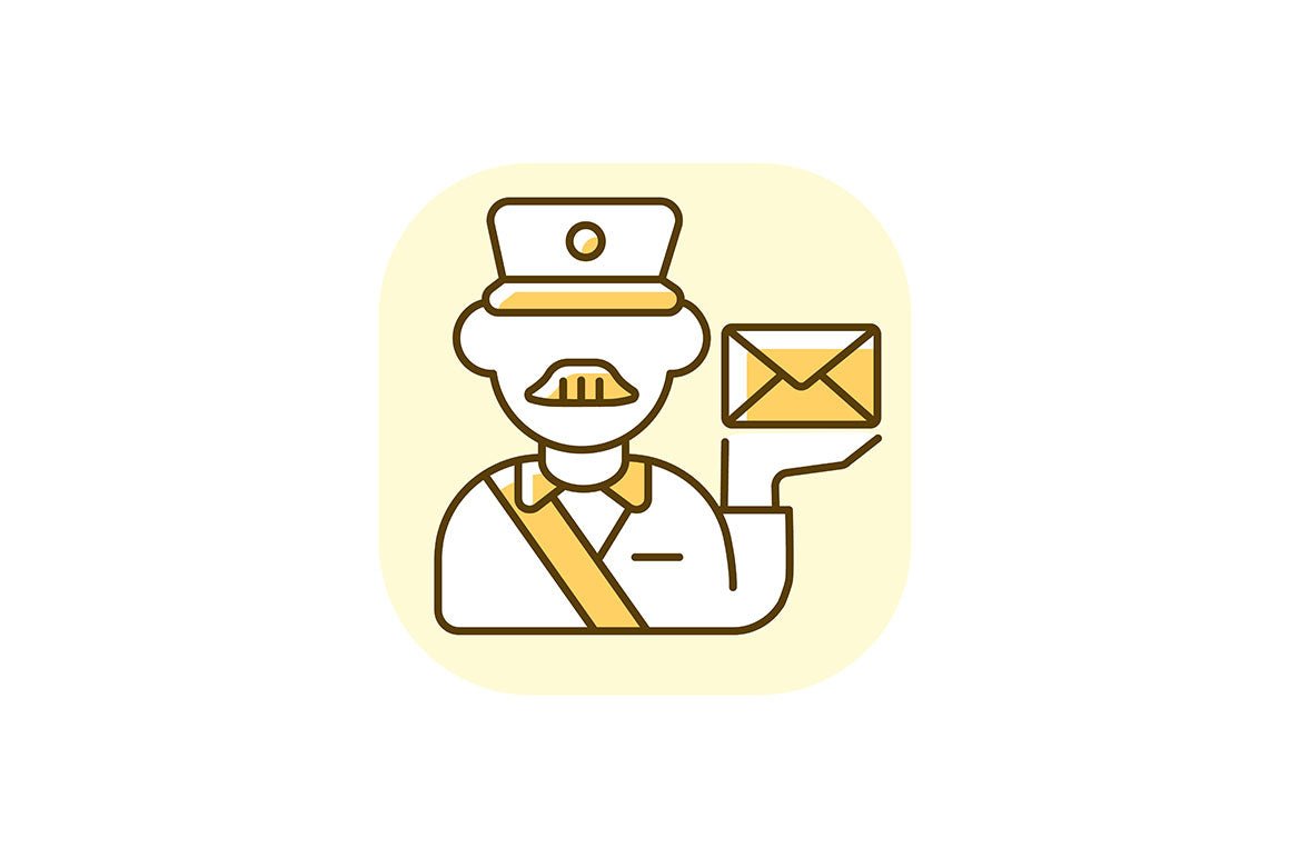Postal services yellow RGB color icons set