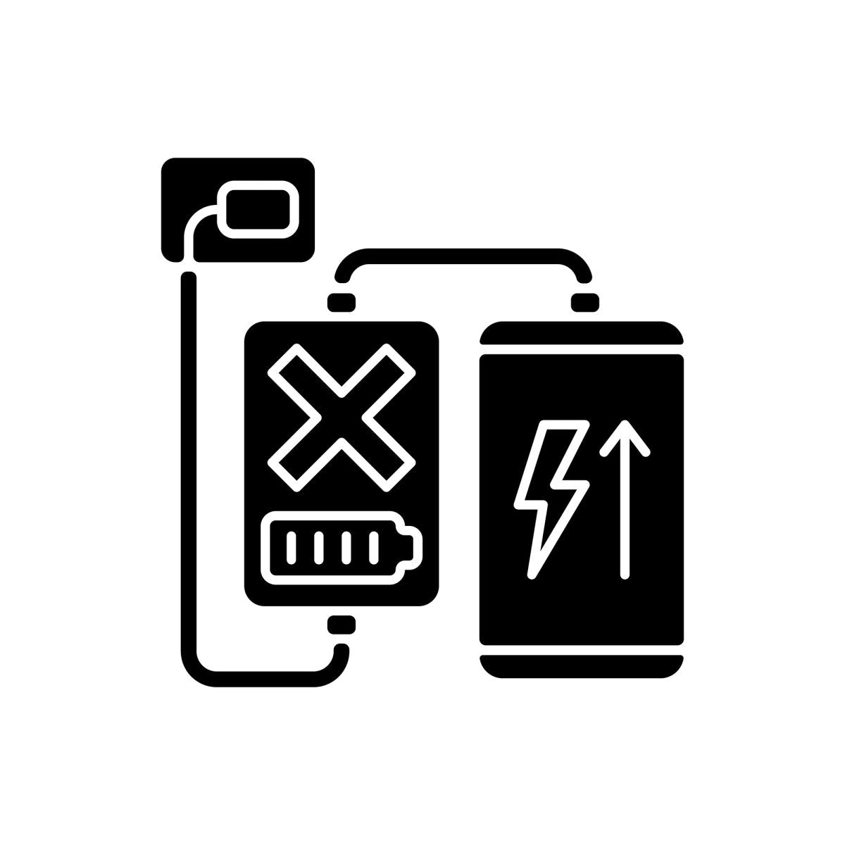Power bank usage black glyph manual label icons set on white space