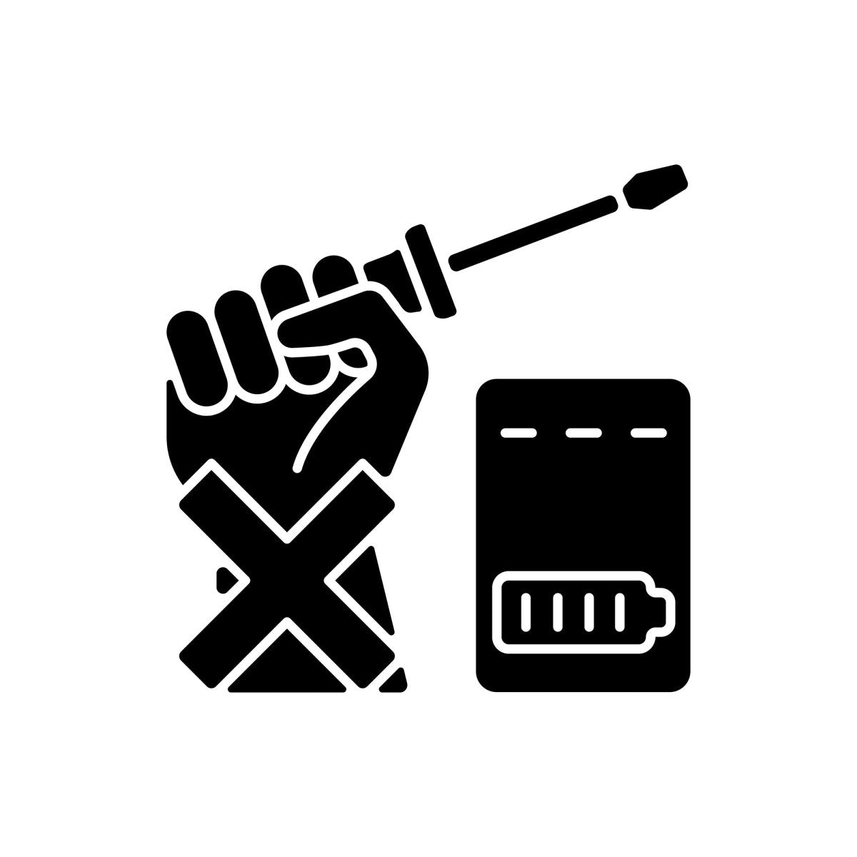 Power bank usage black glyph manual label icons set on white space