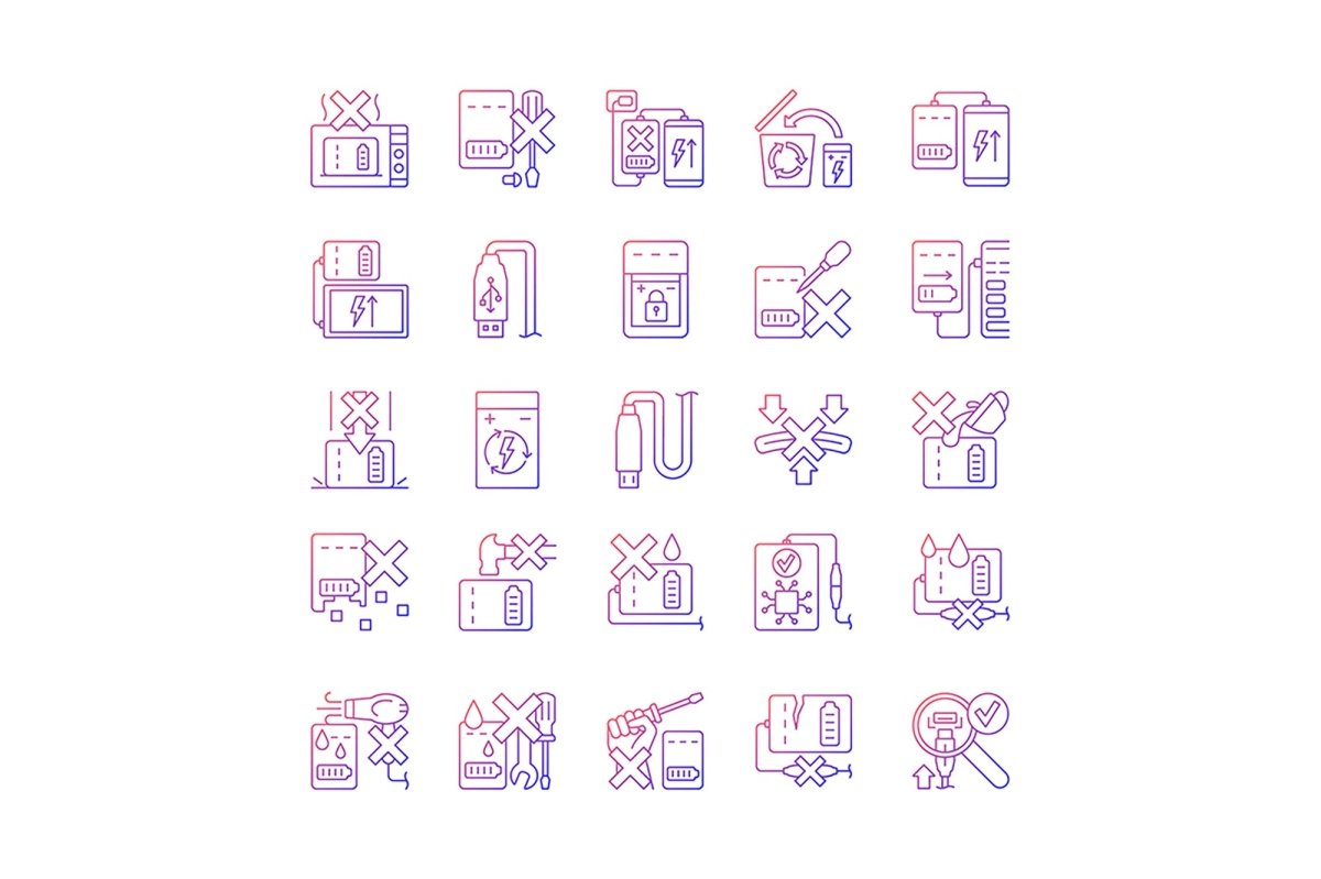 Power bank usage gradient linear vector manual label icons set