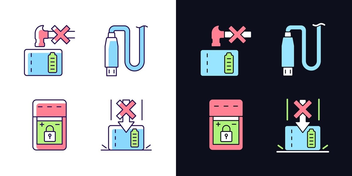Power bank usage light and dark theme RGB color manual label icons set