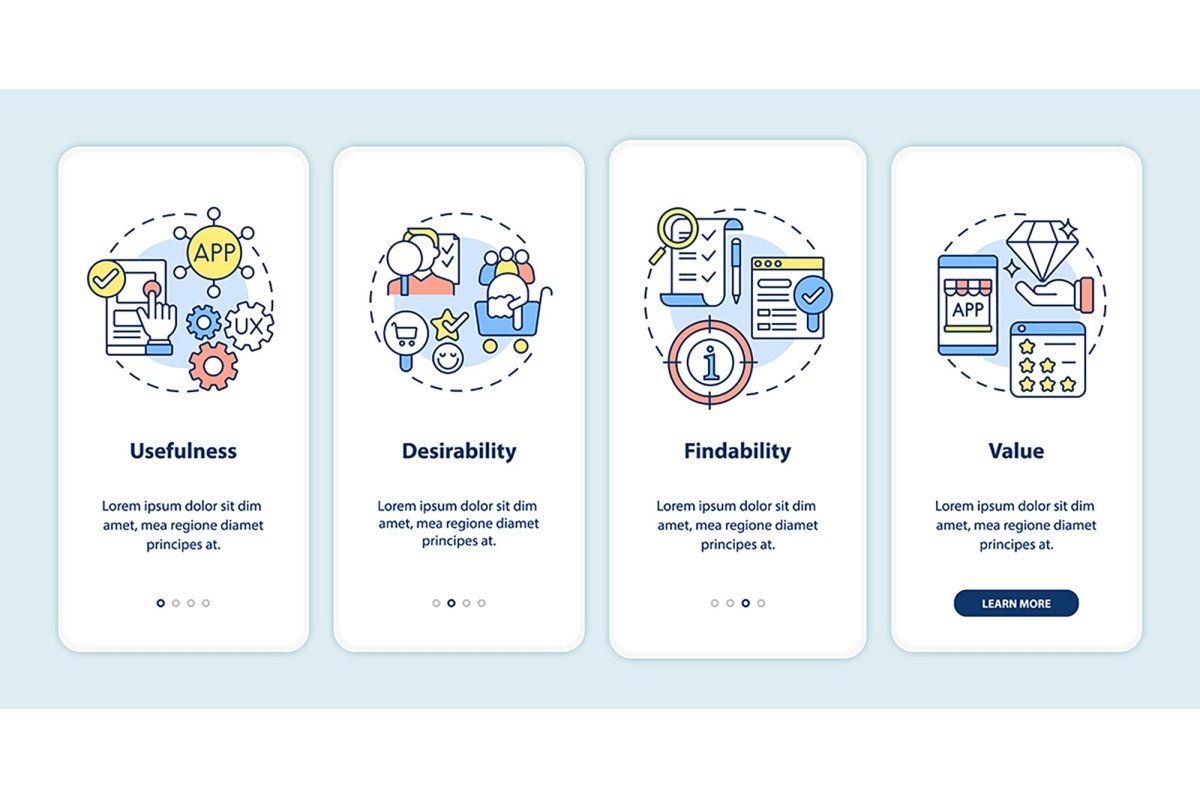 Product development onboarding mobile app page screens set