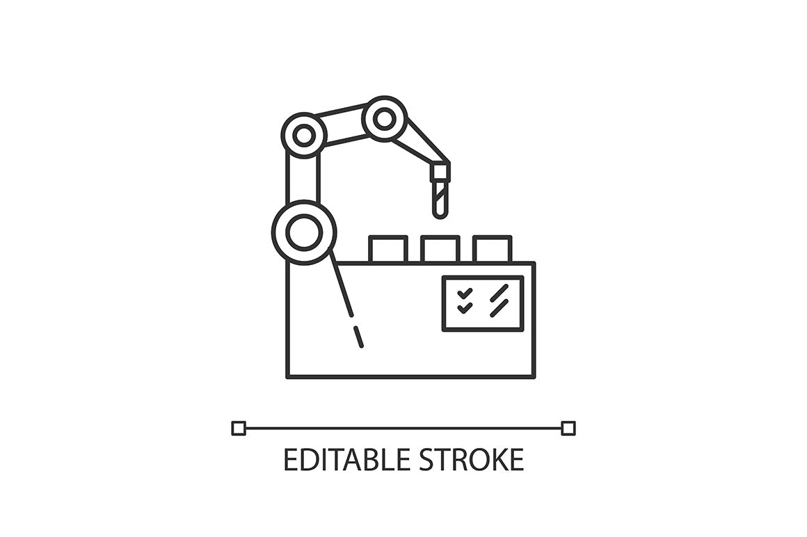 Production process pixel perfect linear icons set