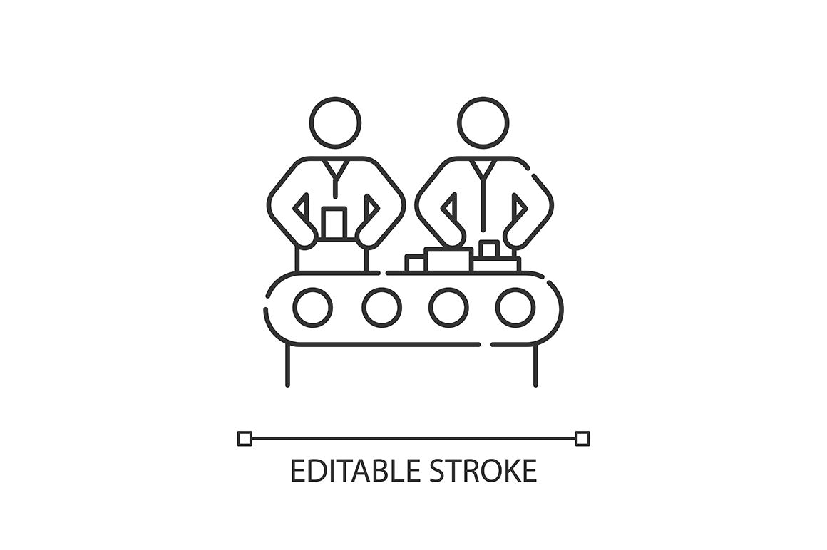 Production process pixel perfect linear icons set