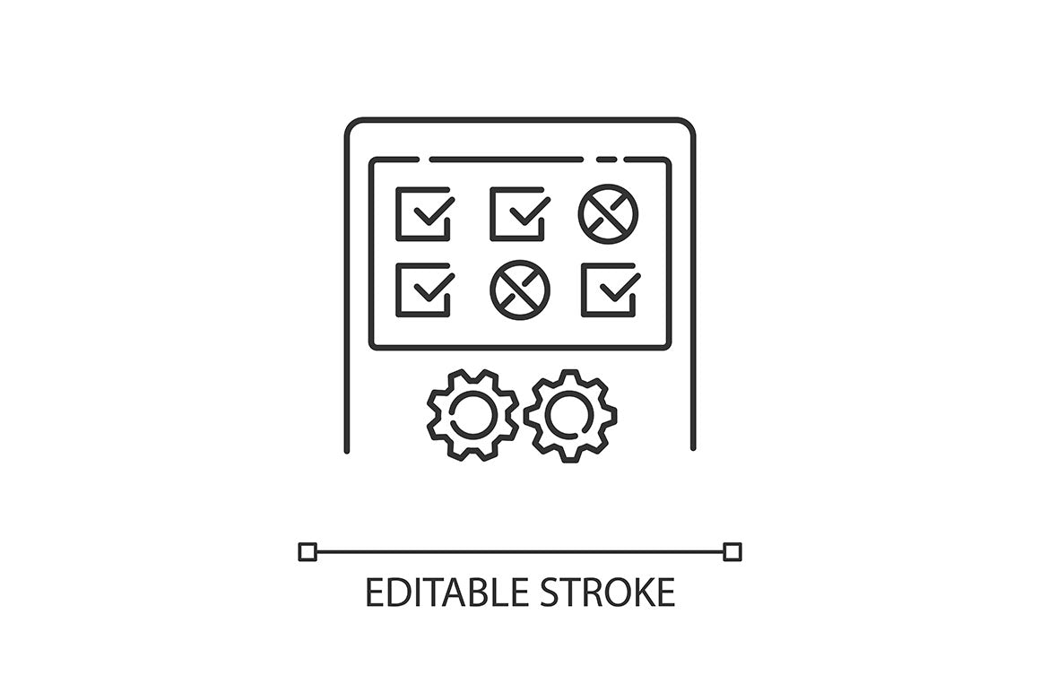 Production process pixel perfect linear icons set
