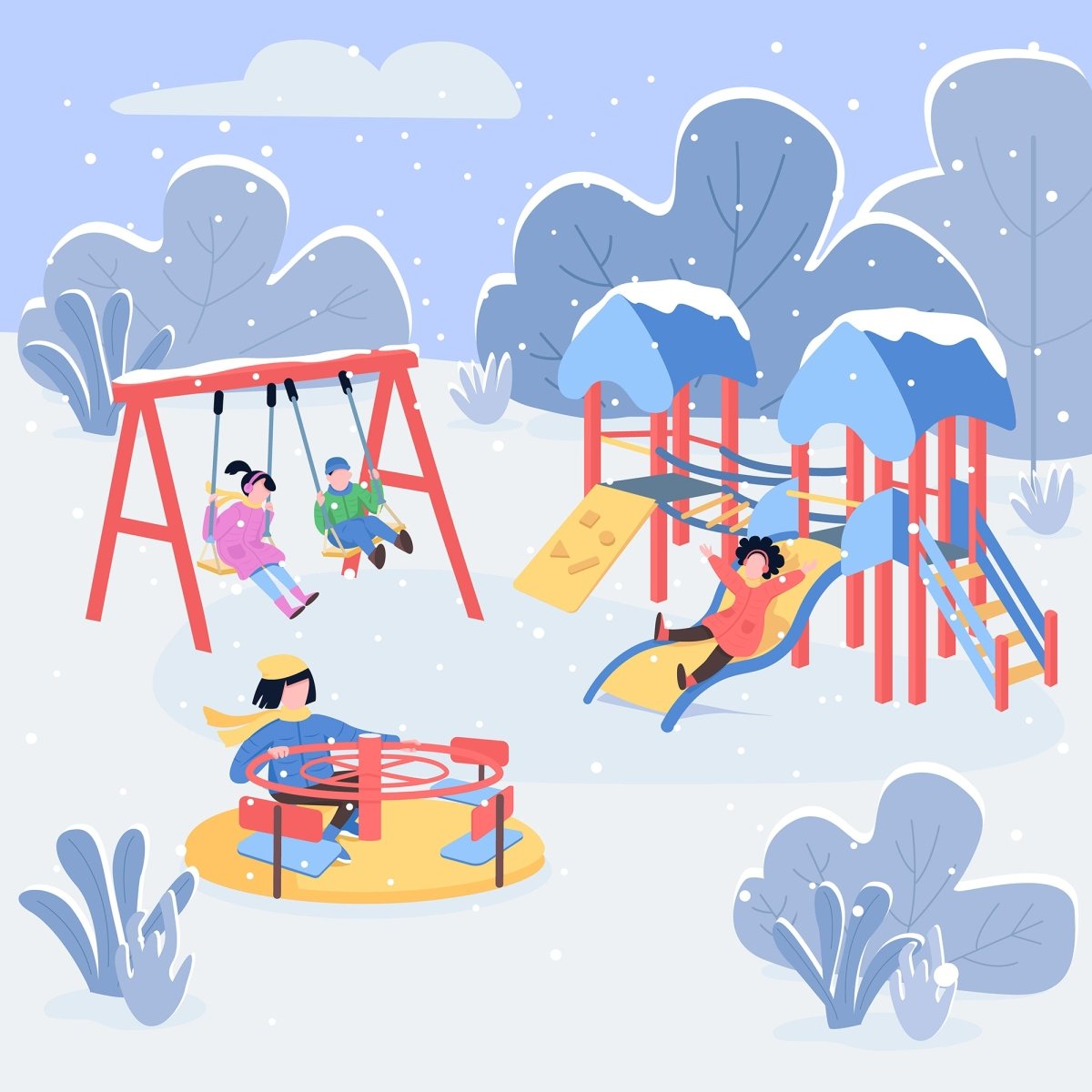 Public park color vector illustration bundle