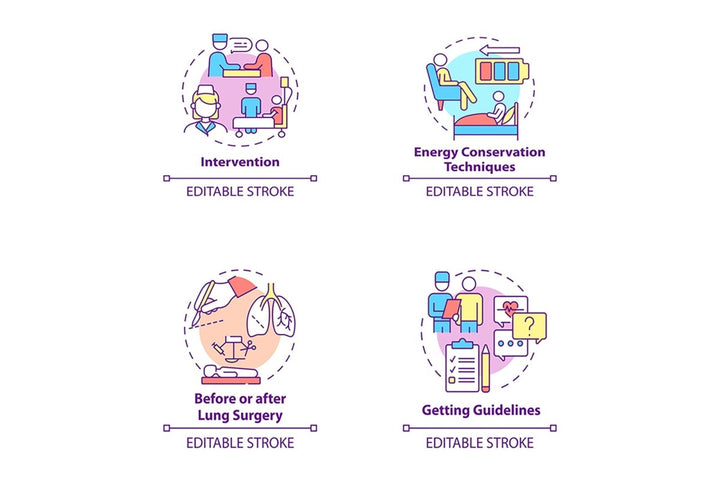 Pulmonary rehabilitation concept icons set.