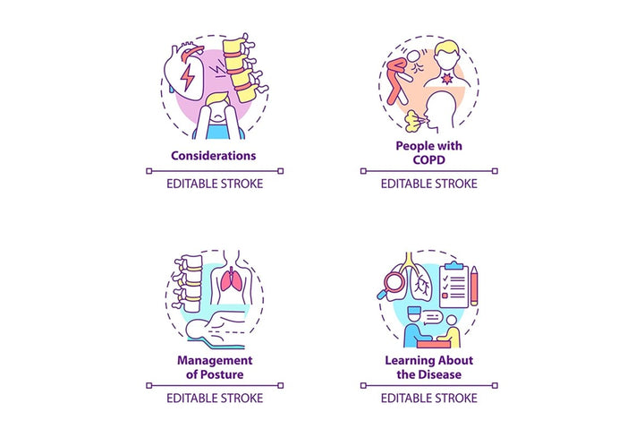 Pulmonary rehabilitation concept icons set.