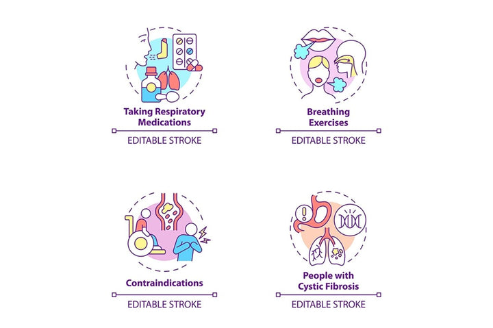 Pulmonary rehabilitation concept icons set.