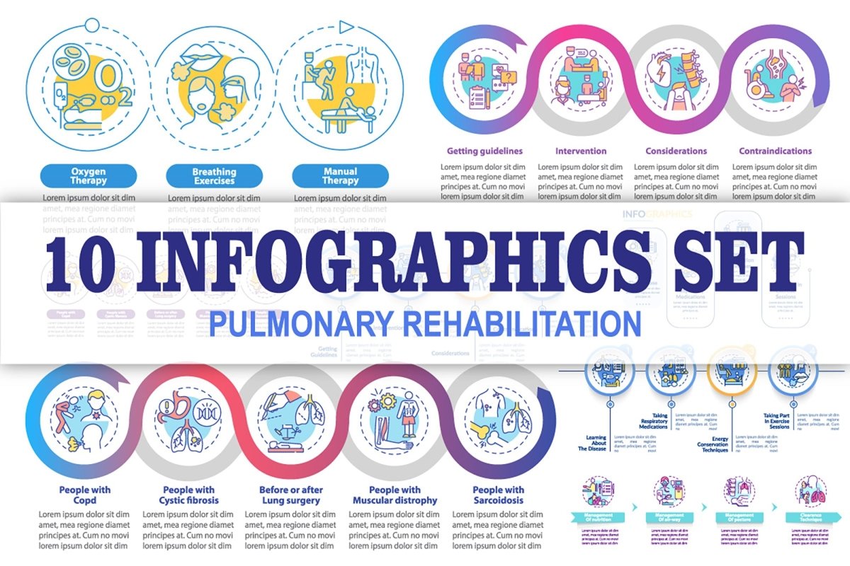 Pulmonary rehabilitation vector infographic templates