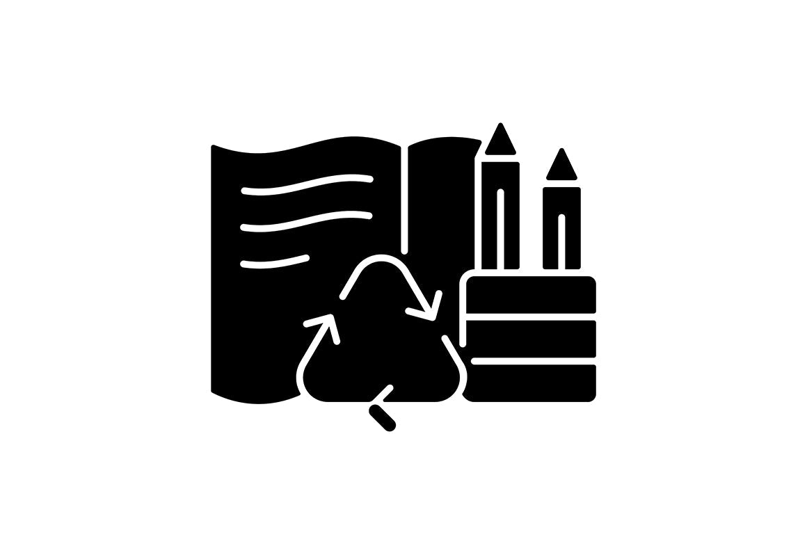 Recycled materials black glyph icons set on white space