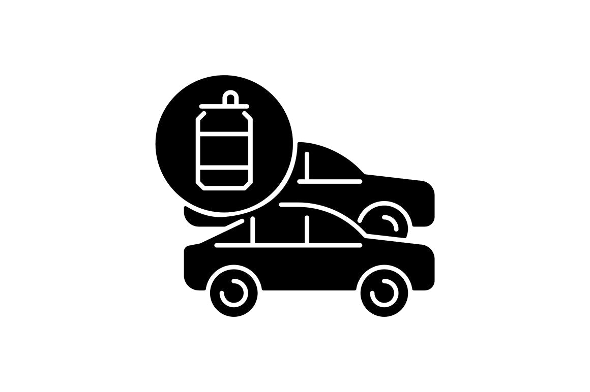 Recycled materials black glyph icons set on white space