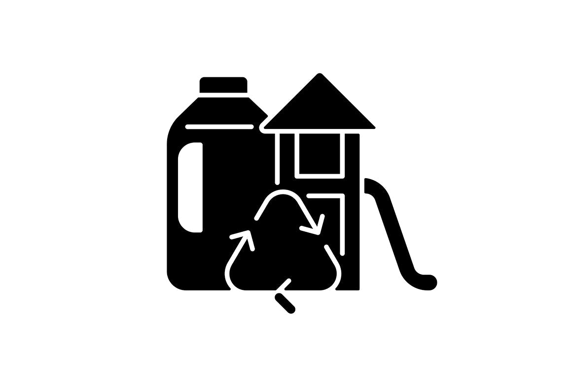 Recycled materials black glyph icons set on white space