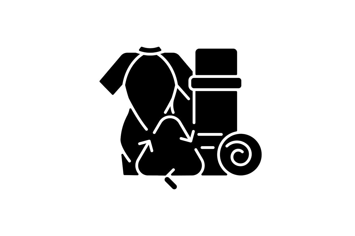 Recycled materials black glyph icons set on white space