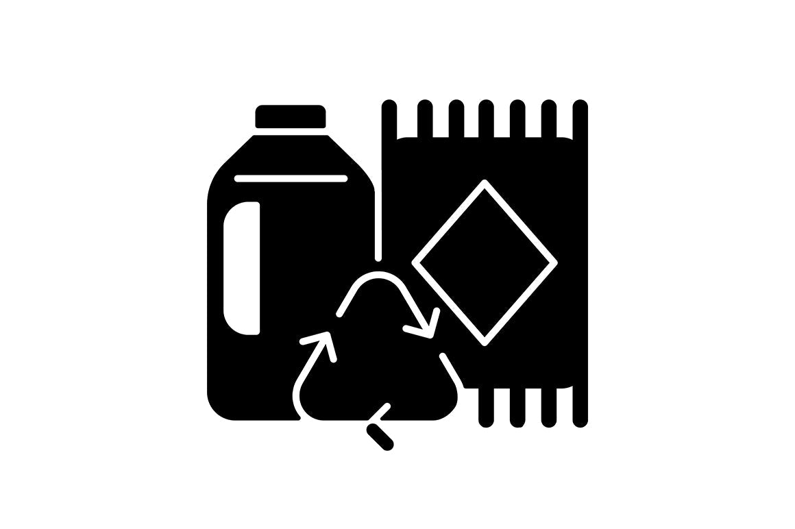Recycled materials black glyph icons set on white space
