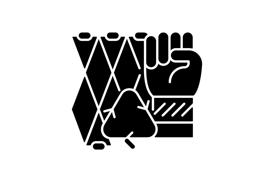Recycled materials black glyph icons set on white space