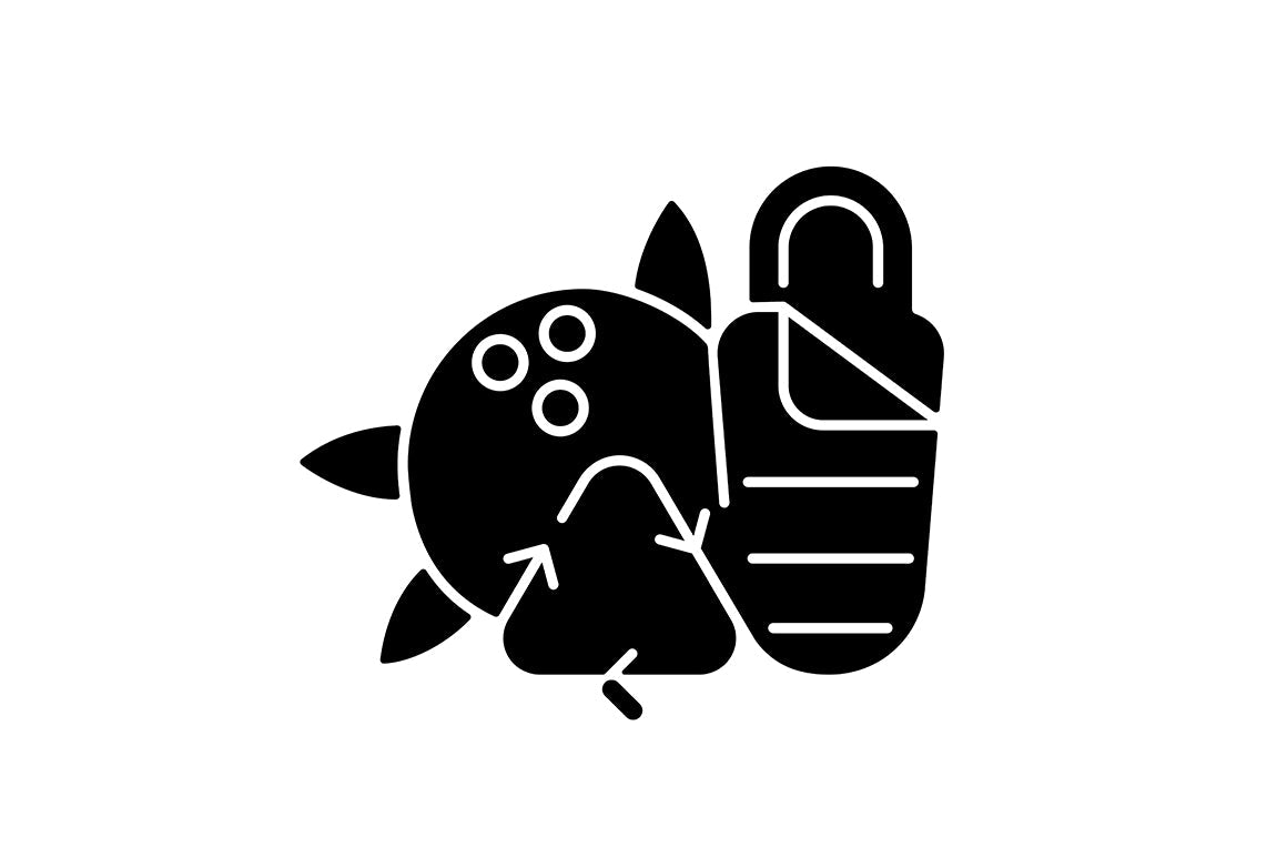 Recycled materials black glyph icons set on white space