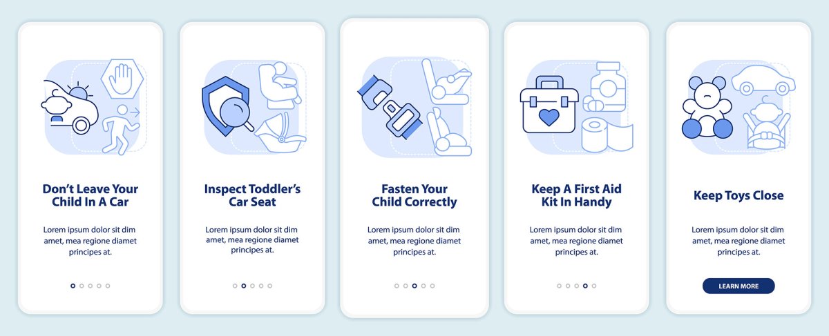 Road trip planning mobile app screen set