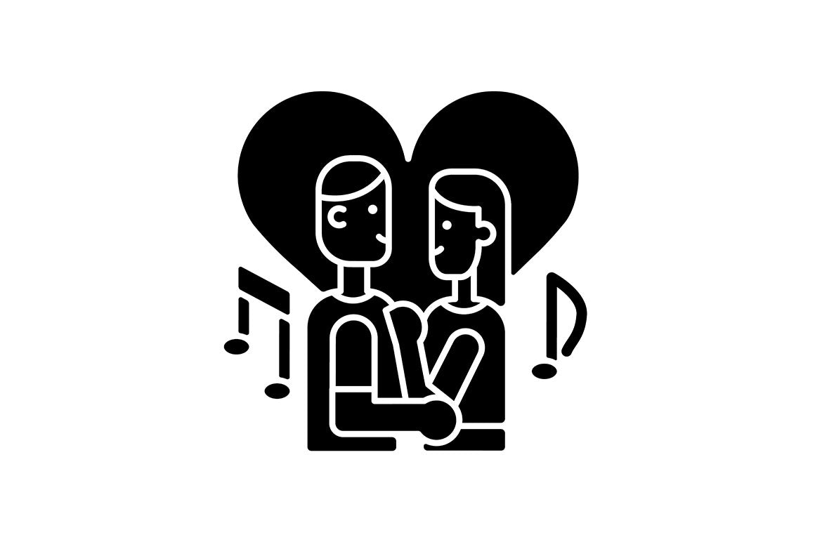 Romance black glyph icons set on white space