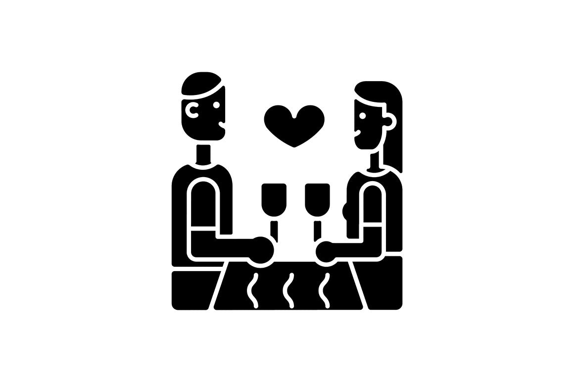 Romance black glyph icons set on white space