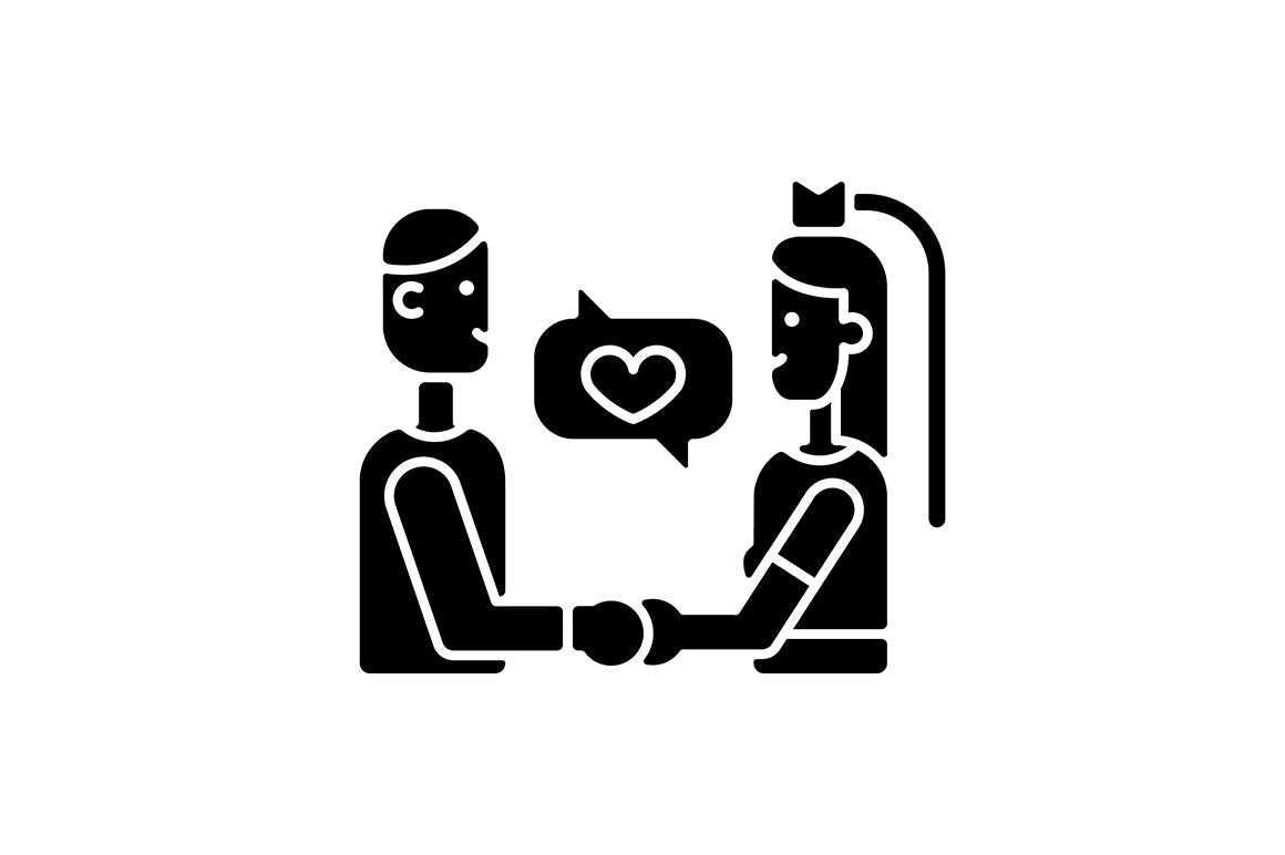 Romance black glyph icons set on white space