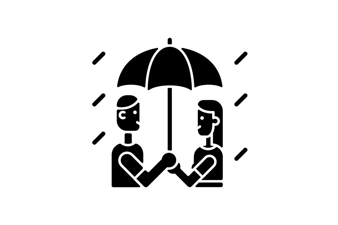 Romance black glyph icons set on white space