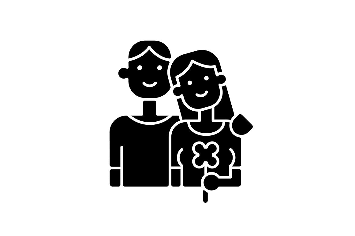 Romance black glyph icons set on white space