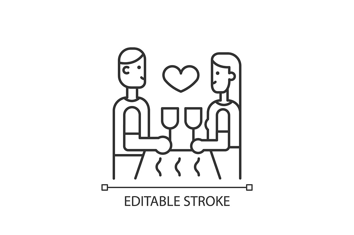 Romance linear icons set for dark and light mode