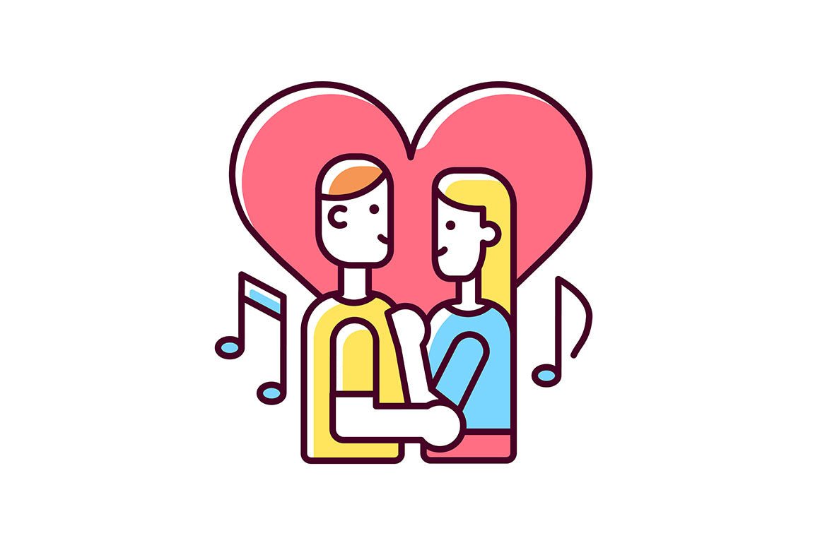 Romance RGB color icons set