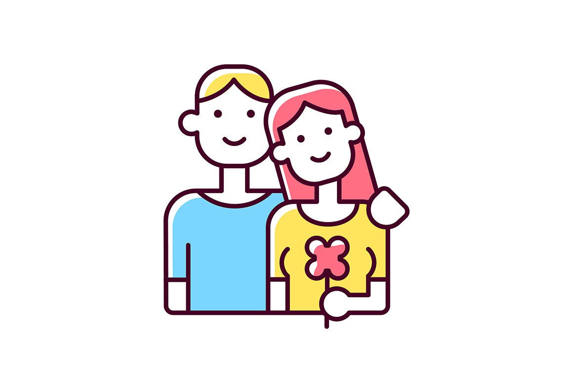 Romance RGB color icons set