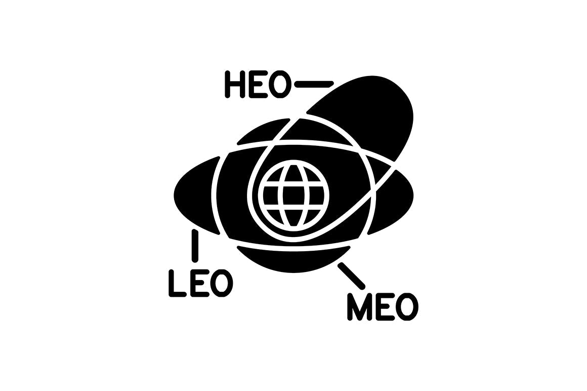 Satellites types black glyph icons set on white space