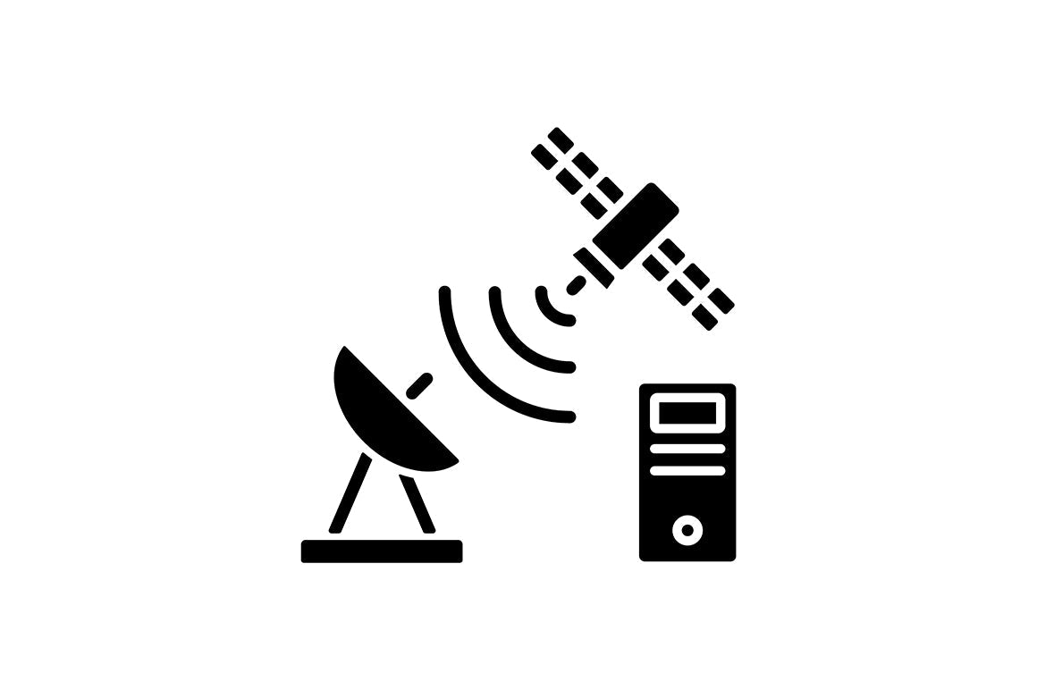 Satellites types black glyph icons set on white space