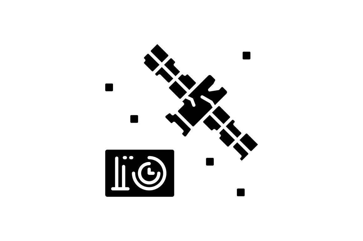 Satellites types black glyph icons set on white space