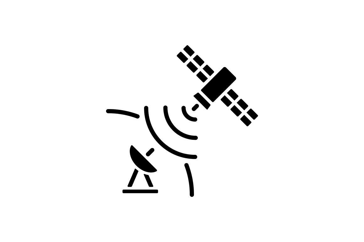 Satellites types black glyph icons set on white space