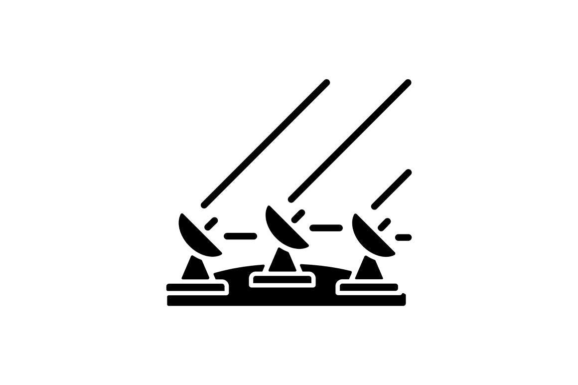 Satellites types black glyph icons set on white space