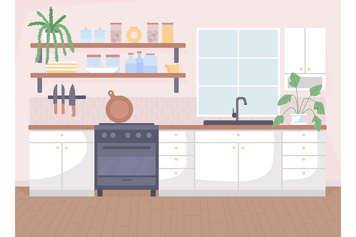 Scandinavian style home flat color vector illustration set