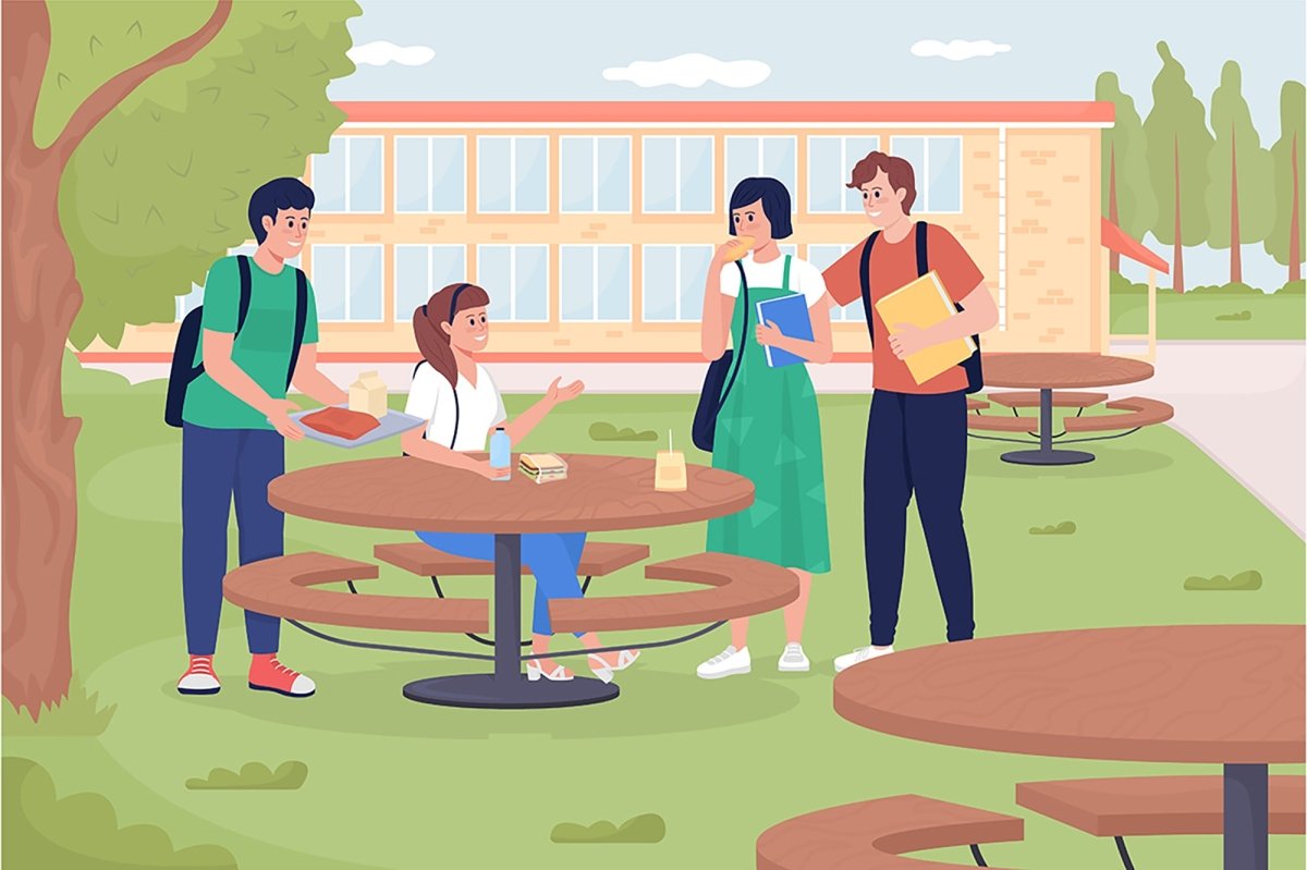 School activities flat color vector illustration set