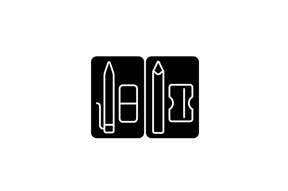 School supplies black glyph icons set on white space