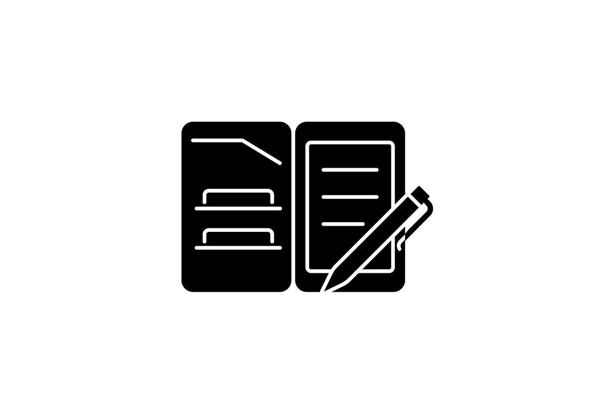 School supplies black glyph icons set on white space