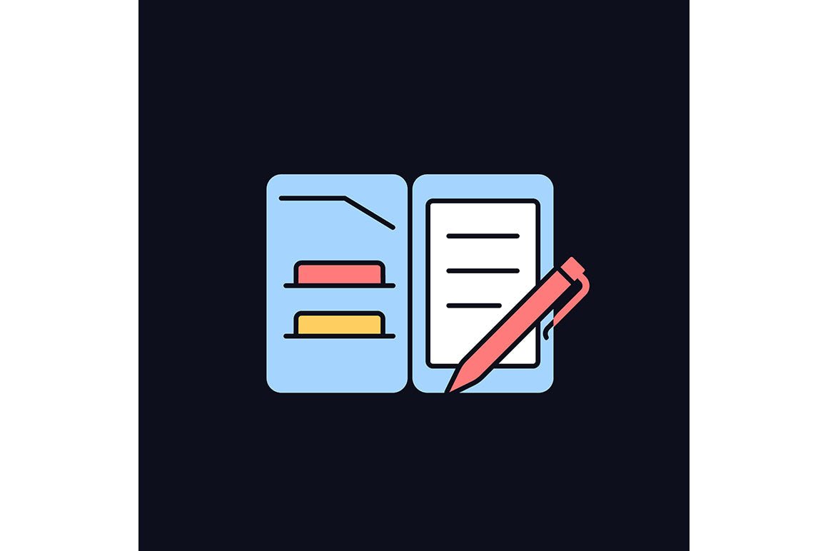 School supplies light and dark theme RGB color icons set
