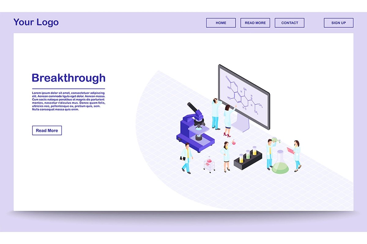 Scientific exploration isometric landing page template bundle