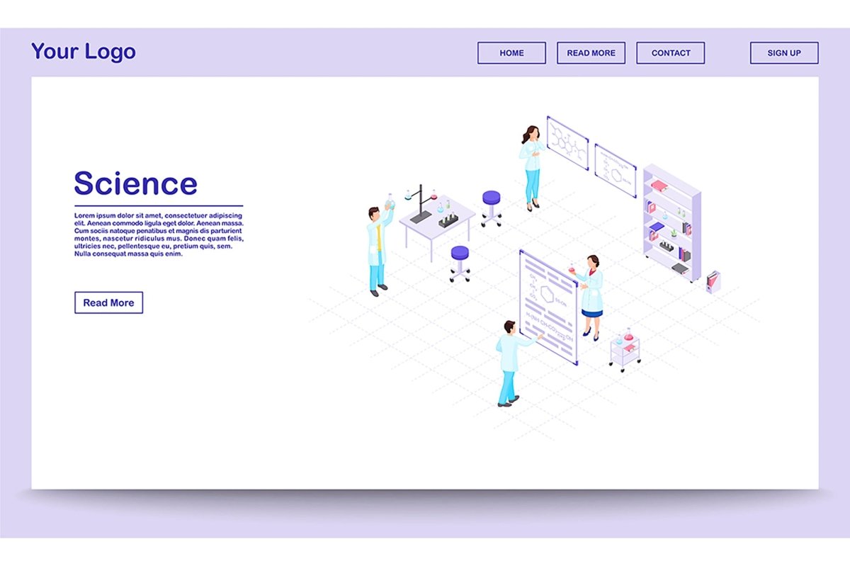 Scientific exploration isometric landing page template bundle