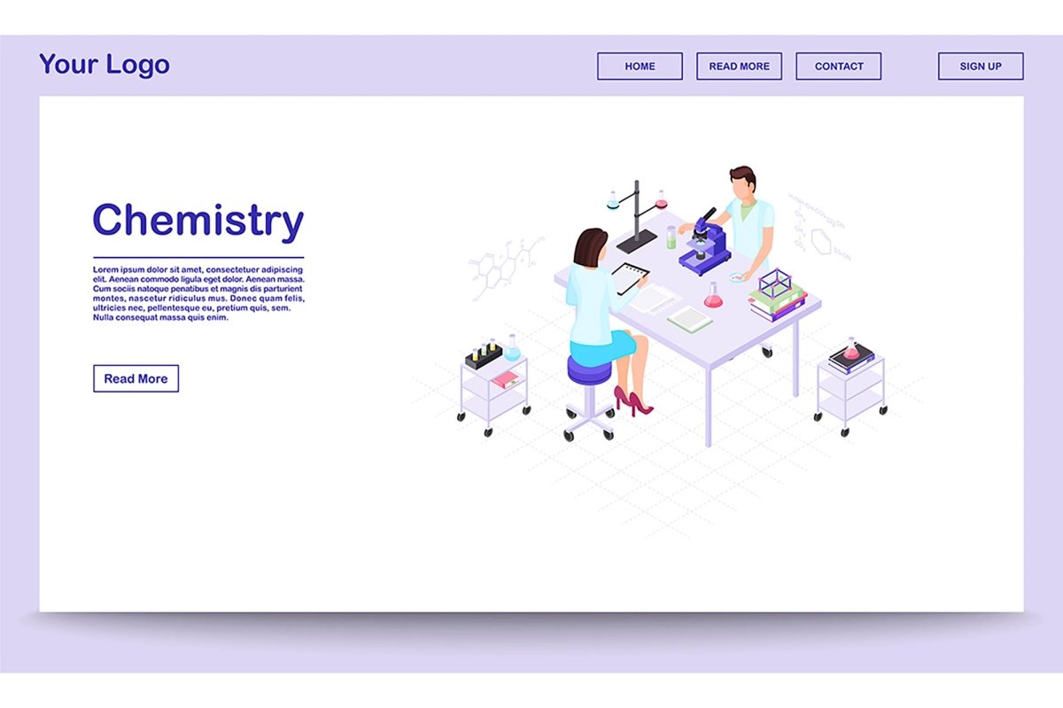 Scientific exploration isometric landing page template bundle