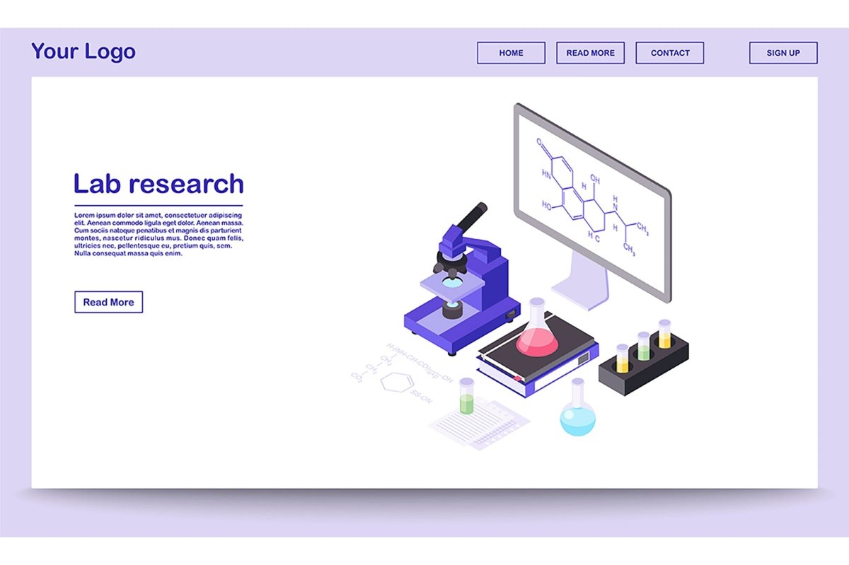 Scientific exploration isometric landing page template bundle