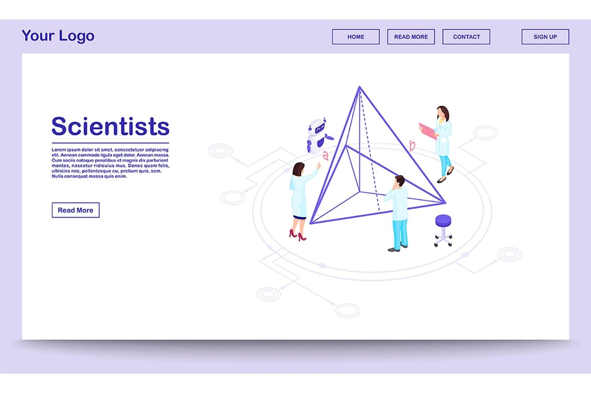Scientific exploration isometric landing page template bundle