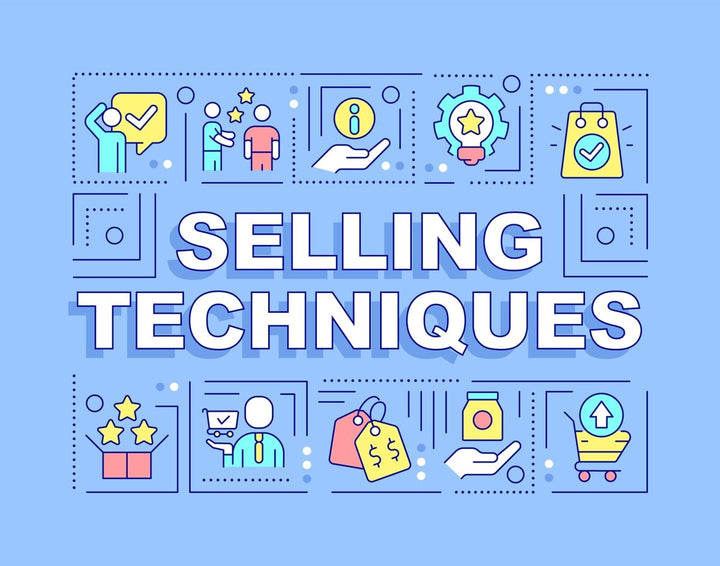 Selling techniques word concepts banner set