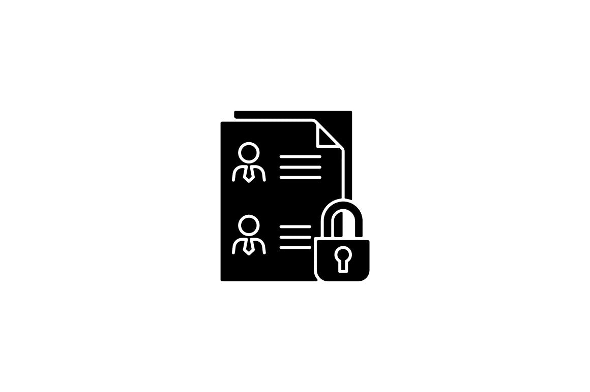 Sensitive information types black glyph icons set on white space