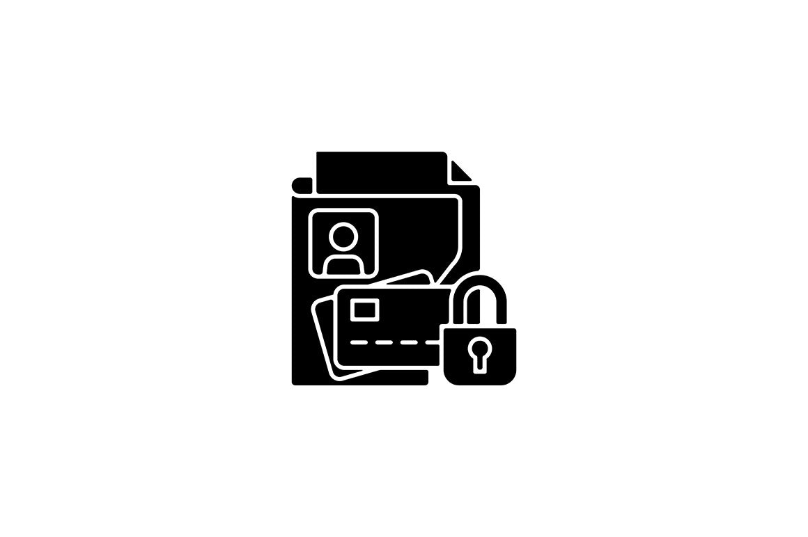 Sensitive information types black glyph icons set on white space