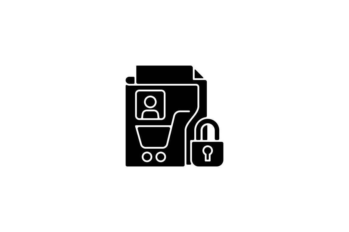 Sensitive information types black glyph icons set on white space