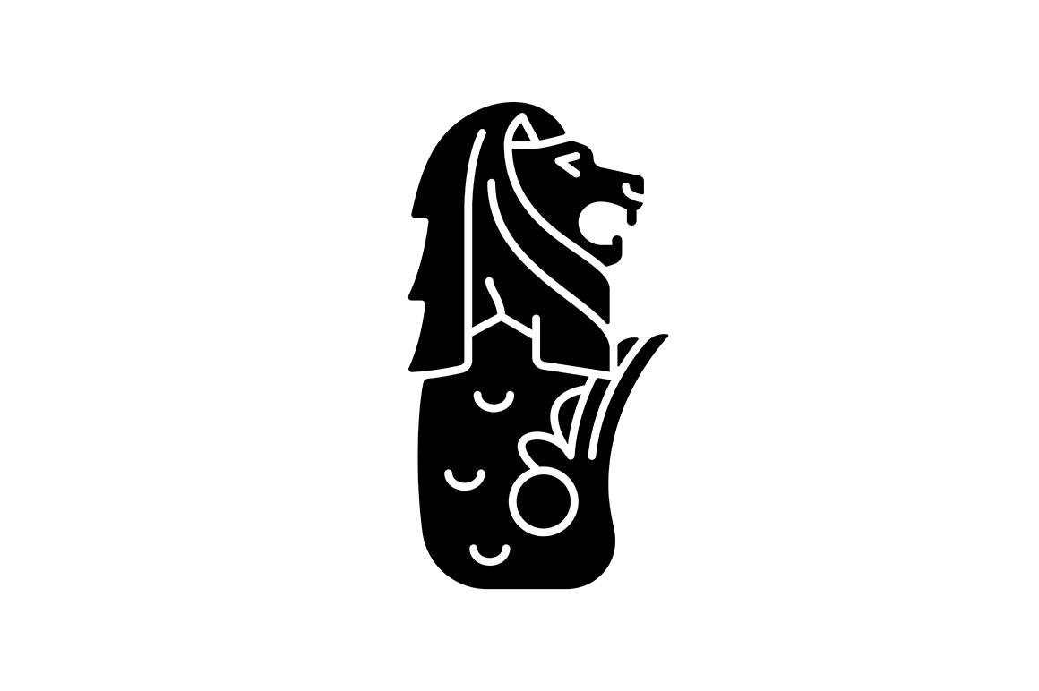 Singapore national symbols black glyph icons set